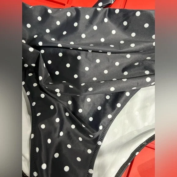 NWT blackish blue-ish 2 piece bikini set polka dot L large TEMPT ME - Picture 2 of 12